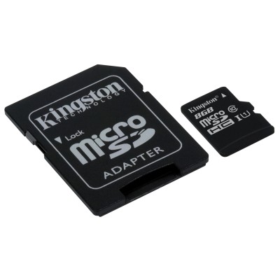 Mémoire Micro SDHC 8GB KINGSTON Class 10 UHS-I 45R Flash (avec adaptateur SD)