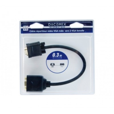 Cable 1 vga /m vers 2 vga /f Dacomex blister [3929837]